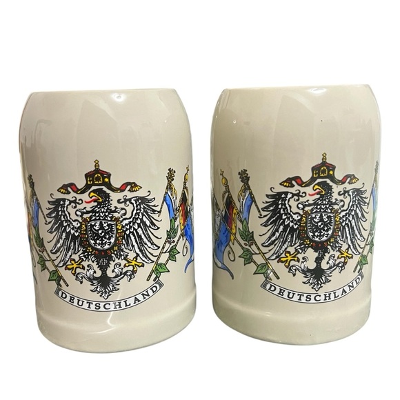 Vintage Set Of 2 West Germany Beer Stein Mugs Deutschland Stoneware - Picture 1 of 10